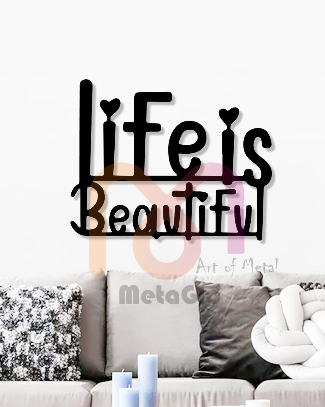 "Life is Beautiful" Metal Wall Art | Positive Vibes Decor