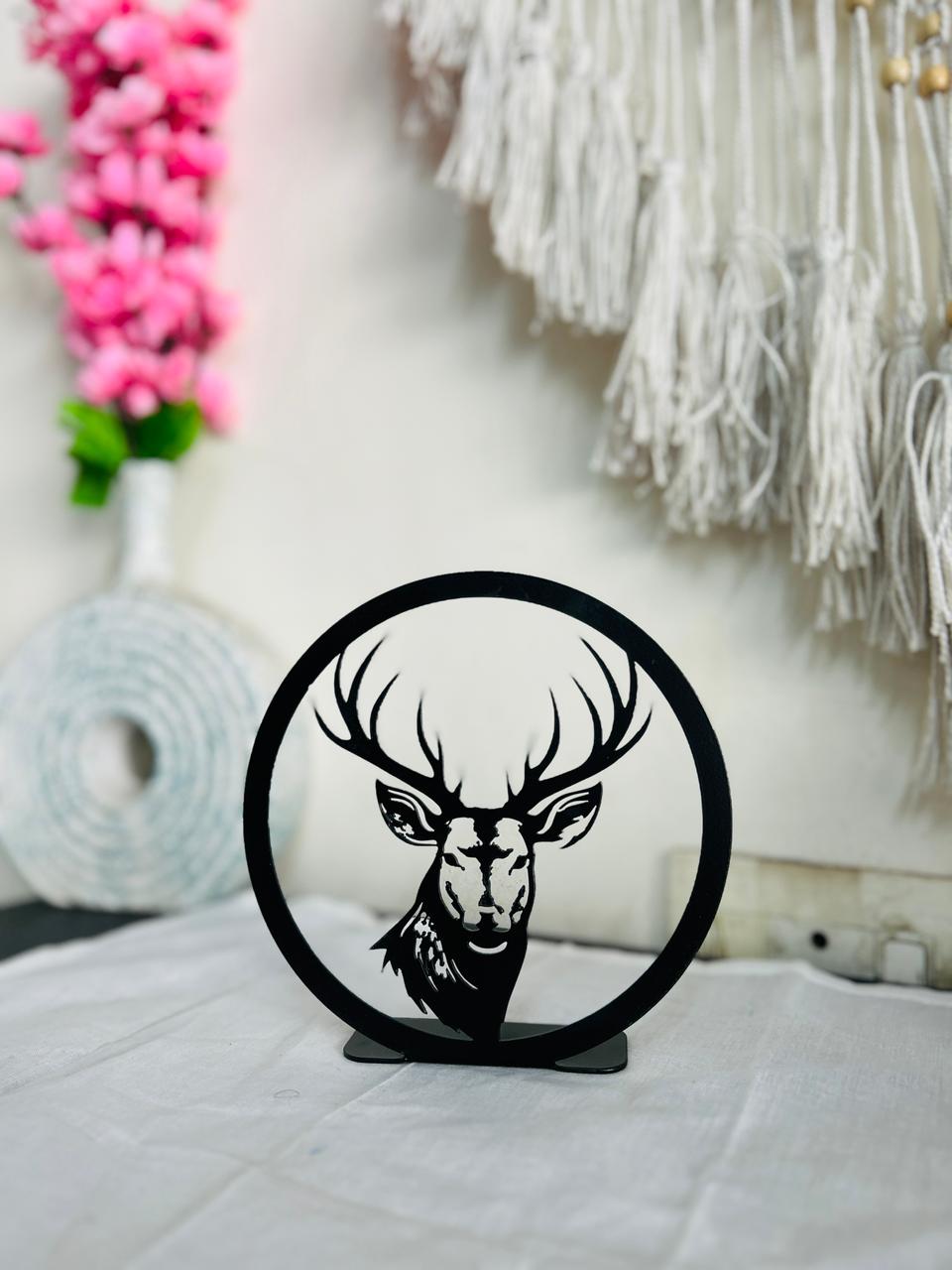 Metal Deer Head Decorative Stand | Modern Black Iron Home Décor Showpiec