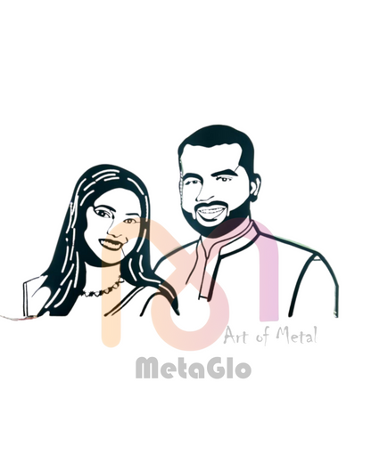Custom Metal Couple Portrait with LED Light – Personalized Wall Art for Home Décor & Gifting