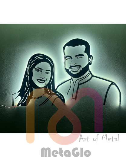 Custom Metal Couple Portrait with LED Light – Personalized Wall Art for Home Décor & Gifting