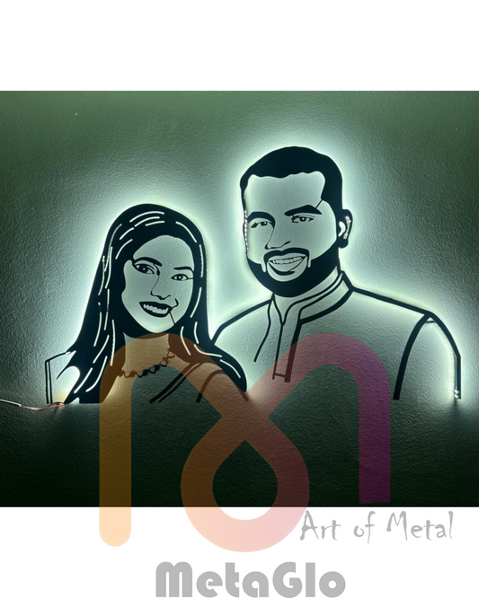 Custom Metal Couple Portrait with LED Light – Personalized Wall Art for Home Décor & Gifting