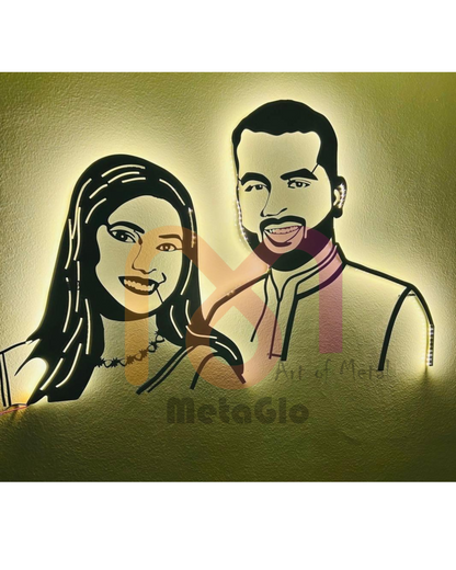 Custom Metal Couple Portrait with LED Light – Personalized Wall Art for Home Décor & Gifting