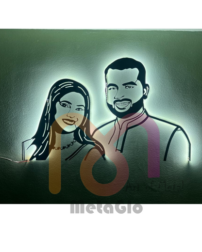 Custom Metal Couple Portrait with LED Light – Personalized Wall Art for Home Décor & Gifting