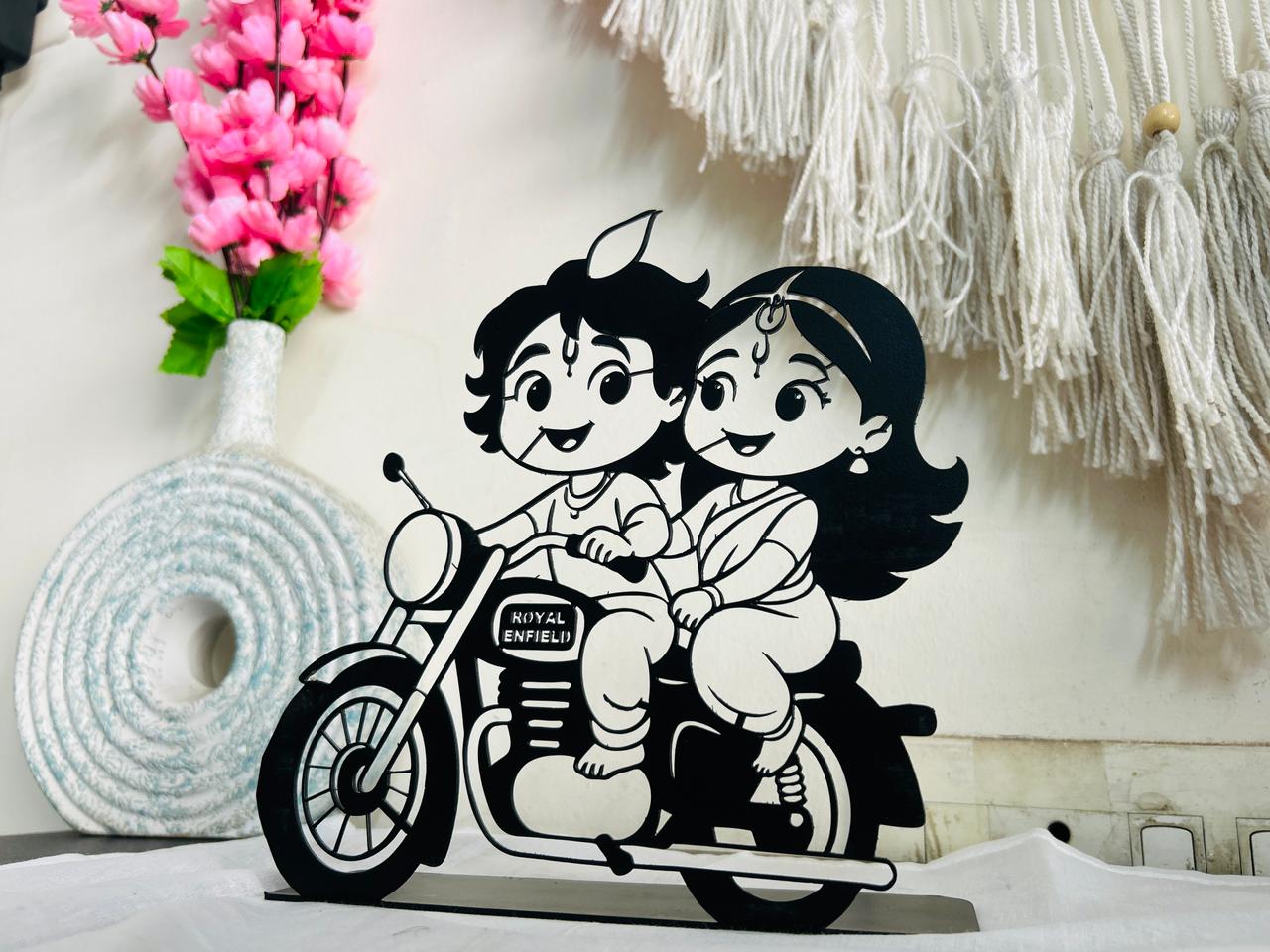 Radha Krishna Metal Bike Table Decor | Spiritual Home Decor