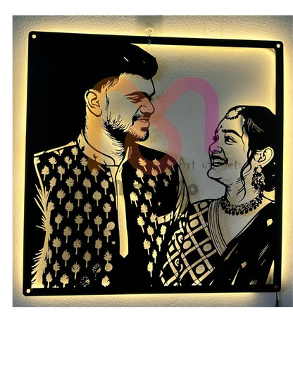 Custom Metal Couple Portrait with LED Light – Personalized Wall Art for Home Décor & Gifting
