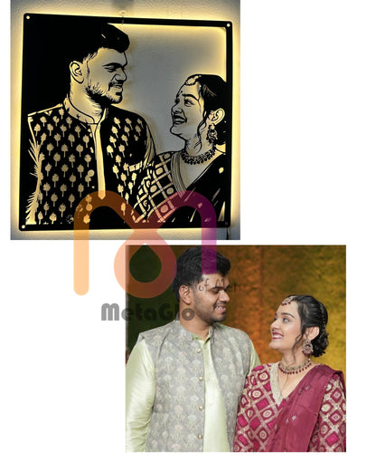 Custom Metal Couple Portrait with LED Light – Personalized Wall Art for Home Décor & Gifting