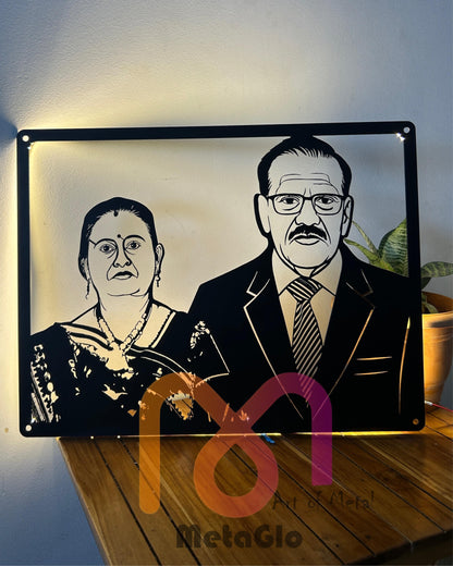 Custom Metal Couple Portrait with LED Light – Personalized Wall Art for Home Décor & Gifting