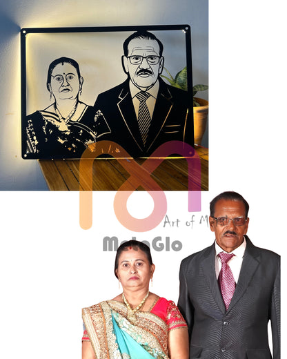 Custom Metal Couple Portrait with LED Light – Personalized Wall Art for Home Décor & Gifting