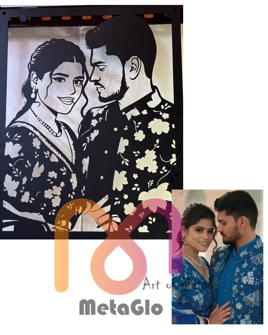 Custom Metal Couple Portrait with LED Light – Personalized Wall Art for Home Décor & Gifting