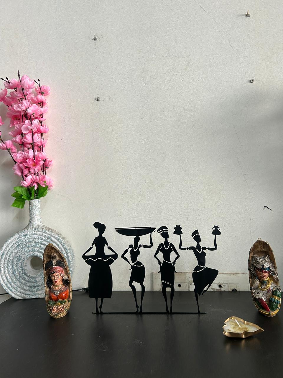 Tribal Art Metal Table Standy | Handcrafted Village Dance Décor Showpiece